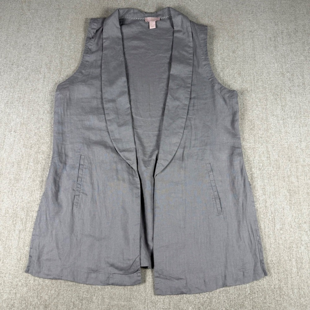 ST TROPEZ 100% Linen Vest Driftwood Gray Oversized Sleeveless Blazer Size L